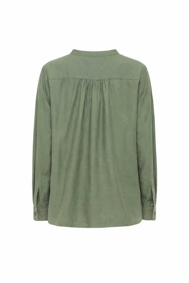 Pomandère Ivory Mandarin Collar Silk-Cotton Poplin Shirt
