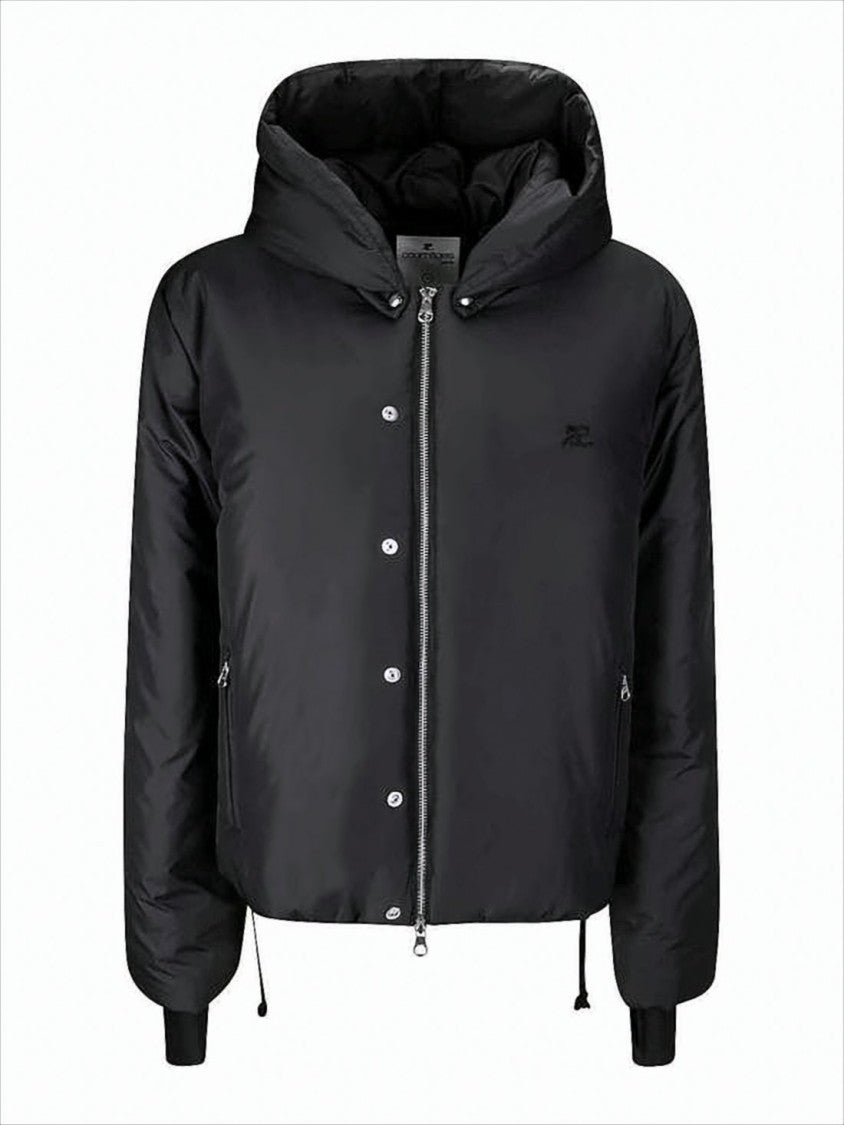 Courrèges Cropped Black Padded Jacket With High Collar