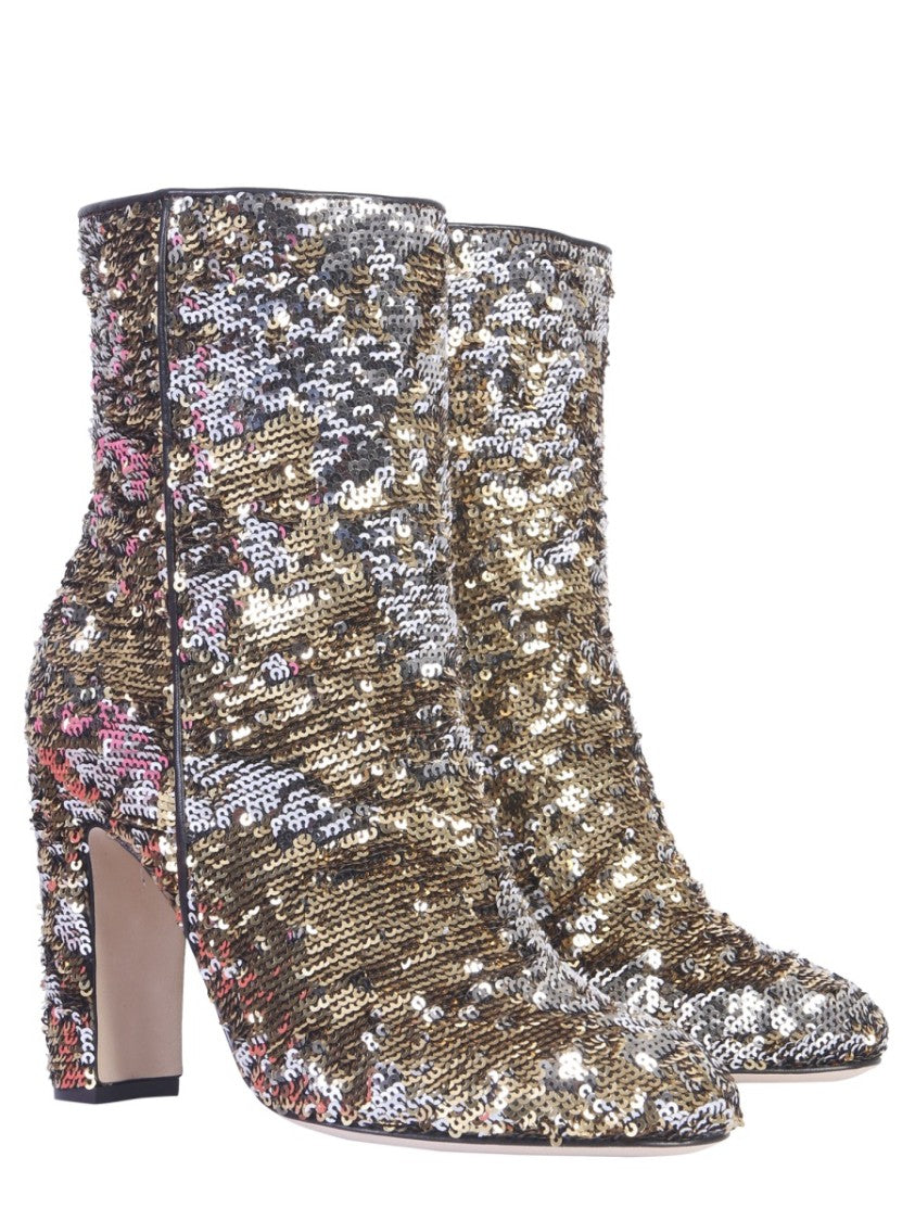 Paris Texas Pointed Toe Sequined Ankle Boots With High Block Heel