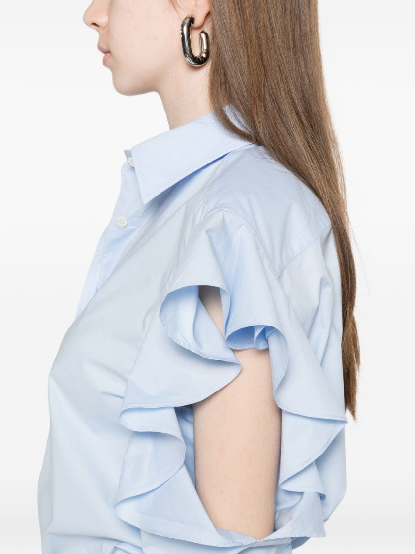 Moschino Light Blue Ruffled Cut Out Top
