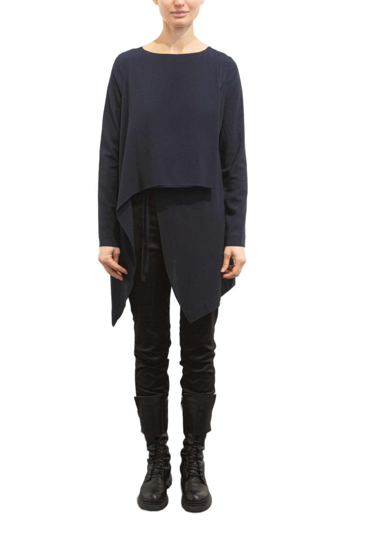 Pier Antonio Gaspari Layered Asymmetrical Round-Neck Long-Sleeve Blouse