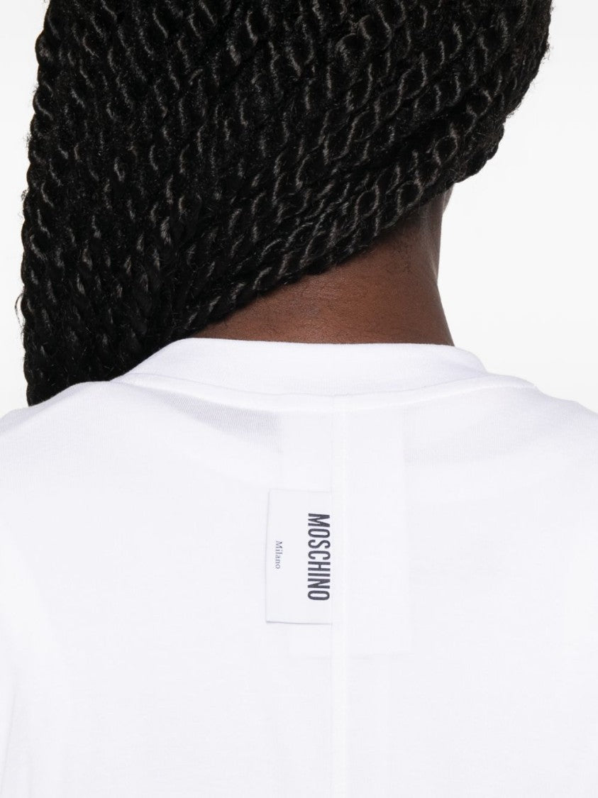 Moschino White Central Seam Detail Crew Neck Top