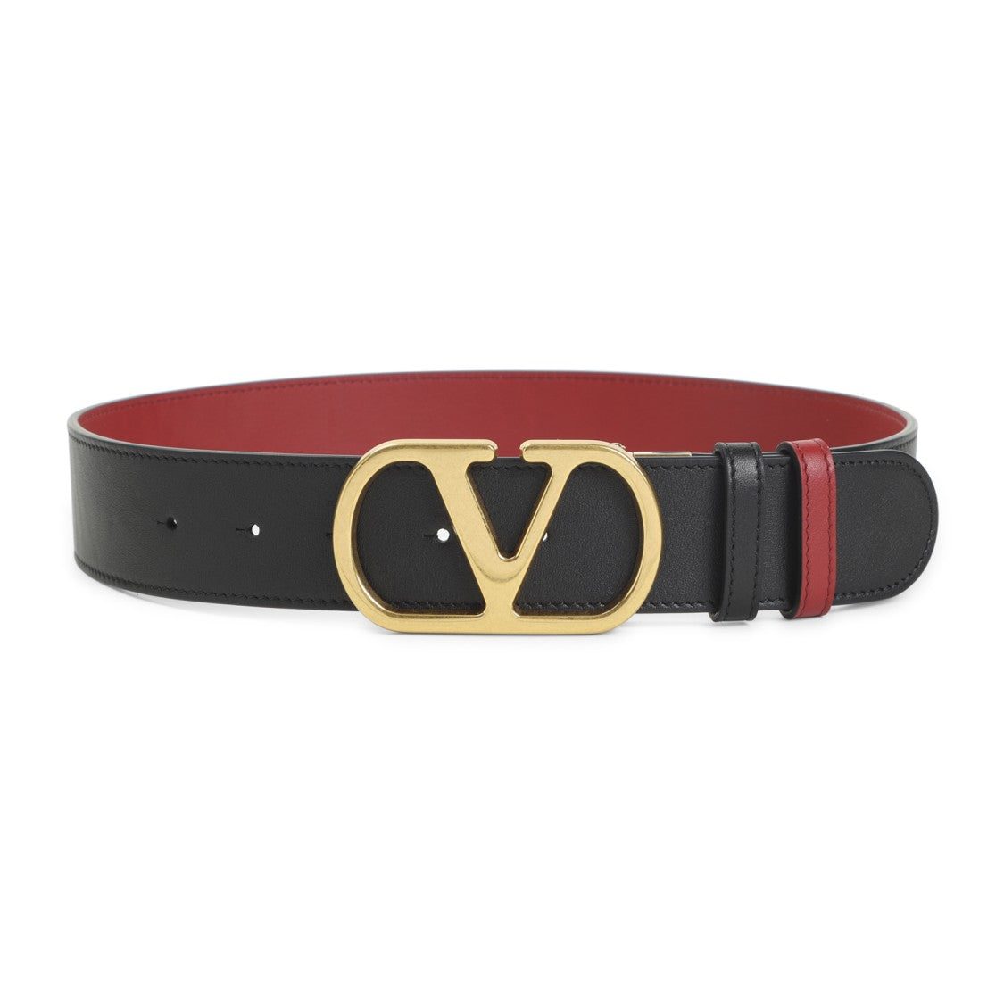Valentino Garavani Black Calf Leather Belt With Gold-Tone 'V' Buckle