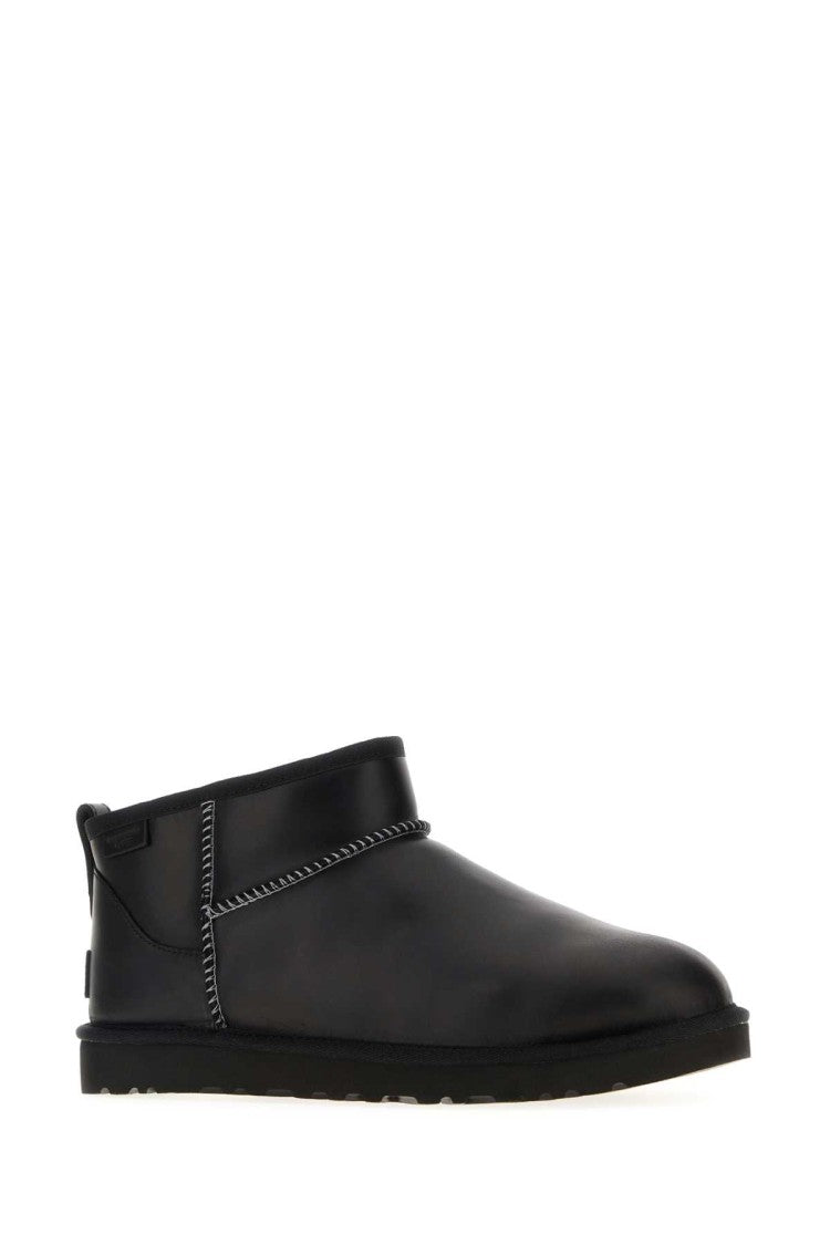 Ugg Black Leather Classic Ultra Mini Ankle Boots