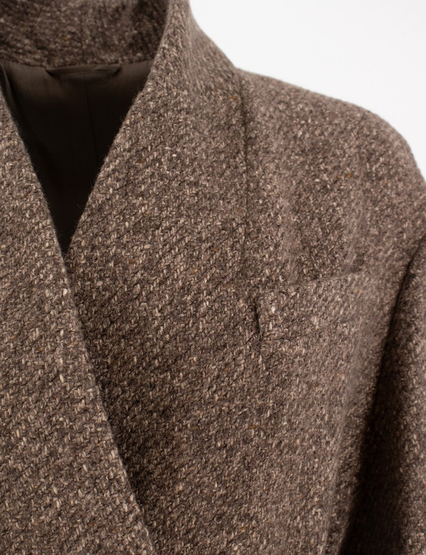 Brunello Cucinelli Waist Belt Wool And Cashmere Blend Coat In Brown