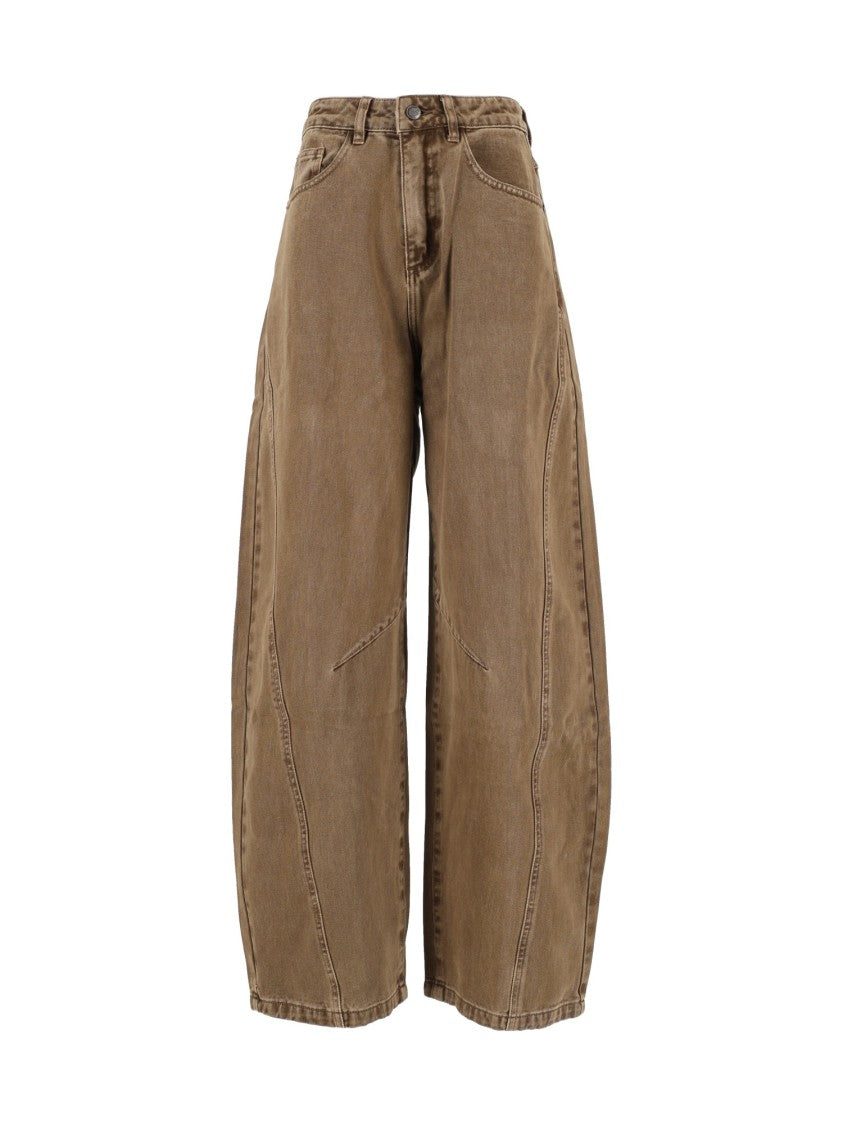 Eleh Brown High-Waist Cotton Wide-Leg Pants