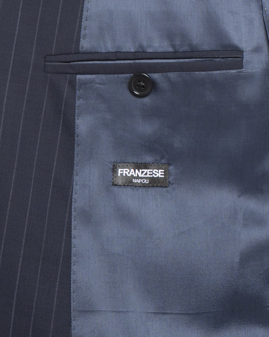 Franzese Collection Double-Breasted Blazer With One-Pleat Trousers In Pinstripe