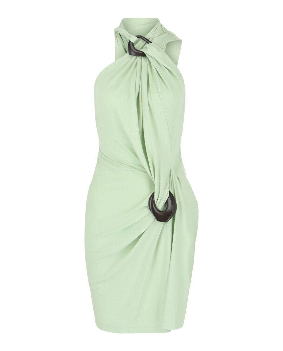 Ferragamo Asymmetrical Gathered Dress With Wooden Ring Accents