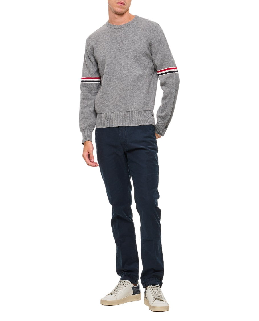 Thom Browne Grey Crewneck Pullover With Striped Sleeve Accents