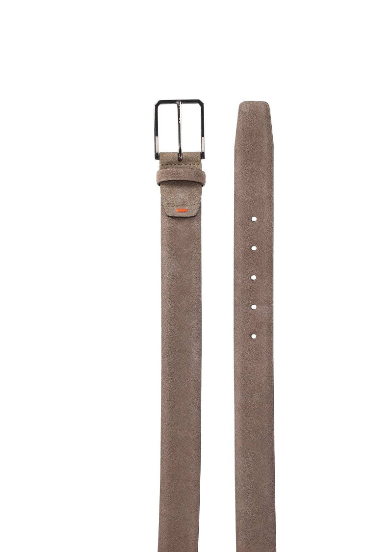 Santoni Refined Taupe Suede Belt With Silver Buckle