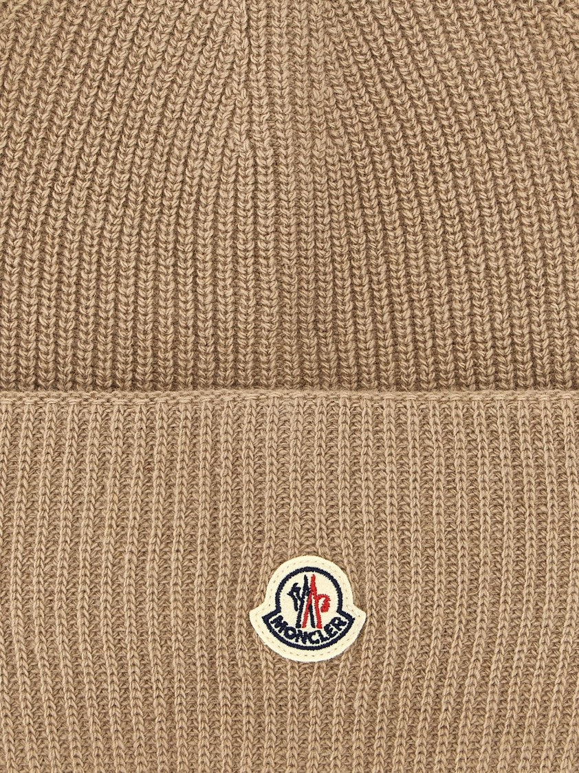 Moncler Ribbed Knit Wool Beanie With Felt Logo Patch