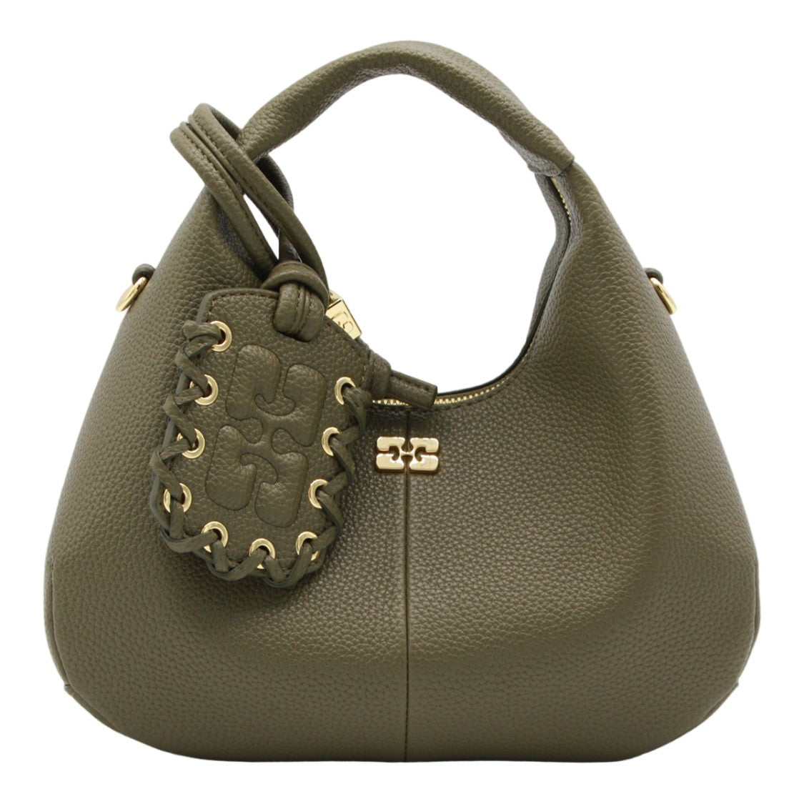 Ganni Structured Handbag With Textured Finish And Decorative Emblem