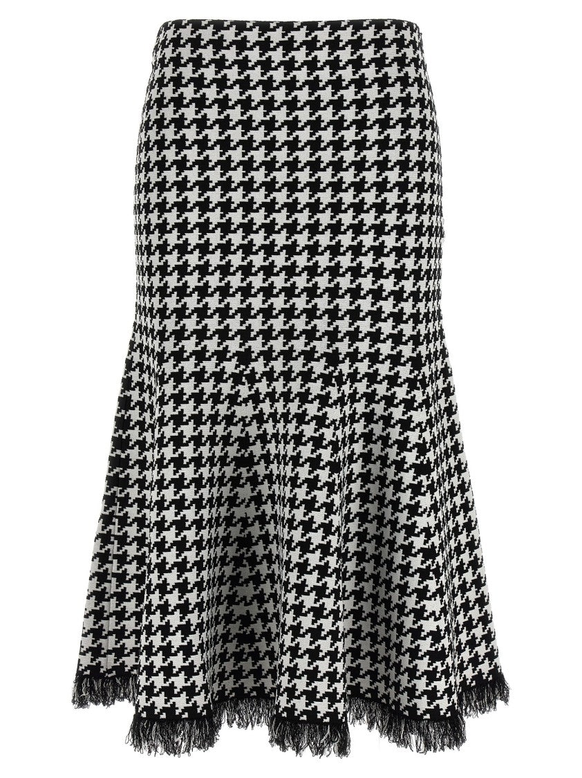 Mcqueen Midi Houndstooth Skirt With Flared Silhouette
