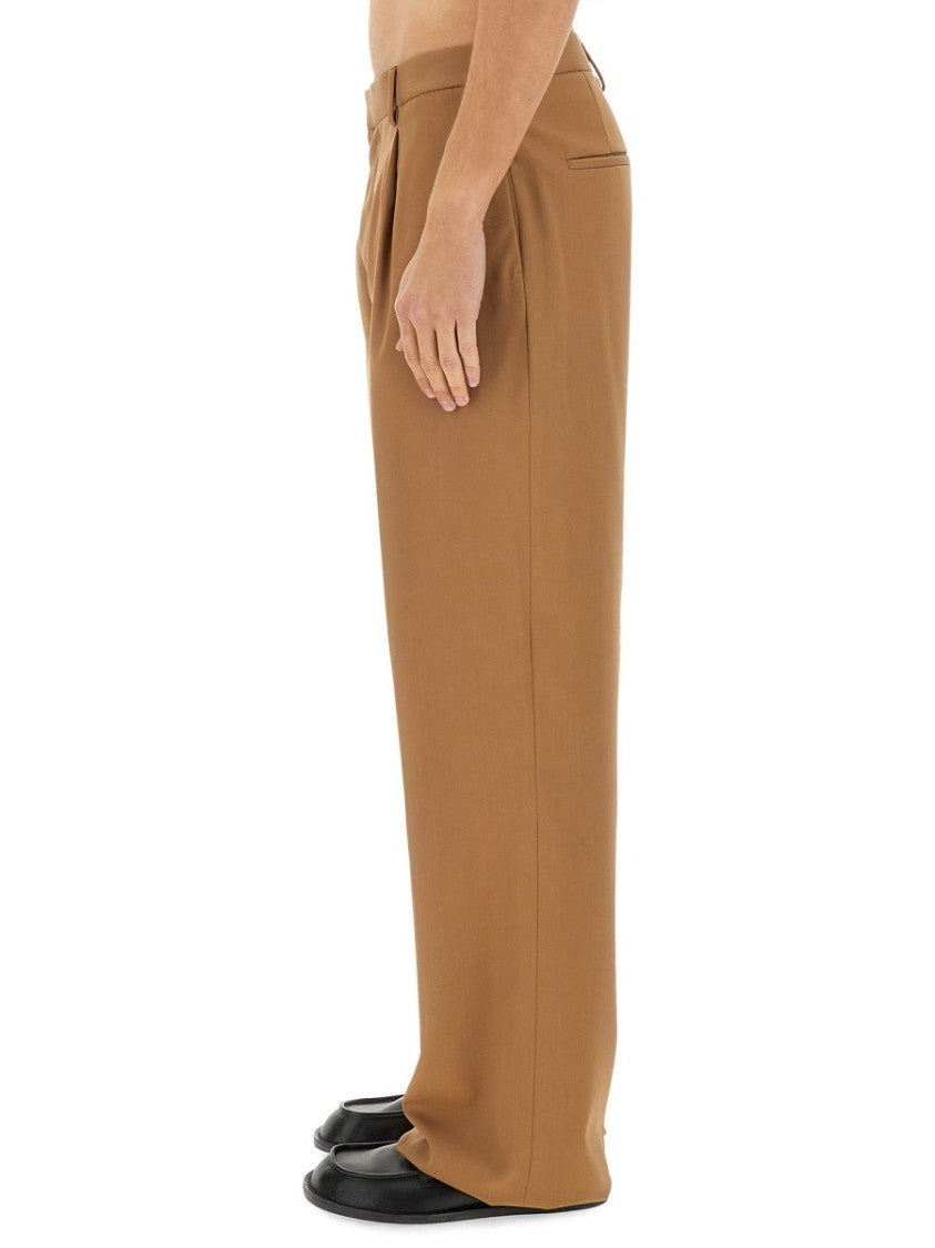 Lardini High-Waisted Brown Virgin Wool Pants