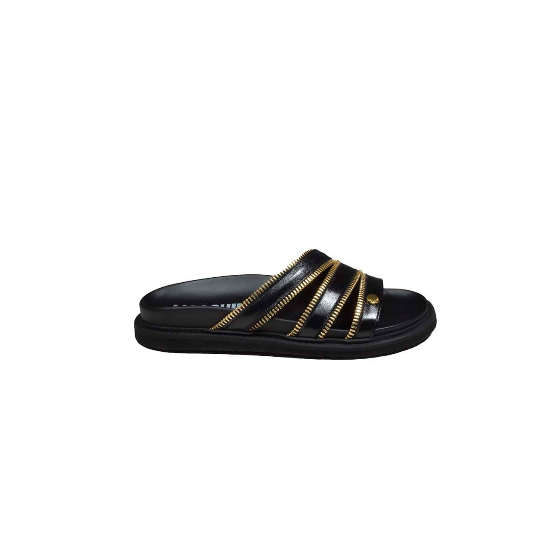 Moschino Zipper Black Leather Sandals
