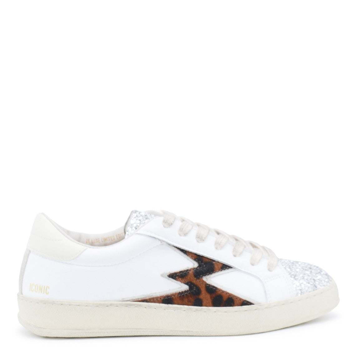 Moaconcept White And Leopard Sneakers From Moaconcept Featuring Round Toe, Laces Fastening, Side Leopard Detail, Logo Print And Rubber Sole.
