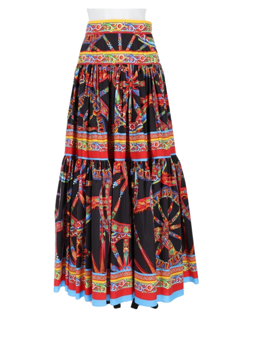 Dolce & Gabbana Voluminous Wheel-Chain Motif Cotton Midi Skirt