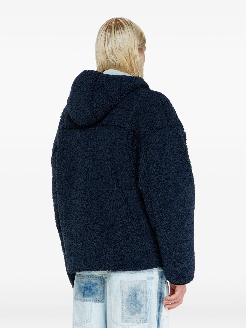 Diesel Plush Hooded Jacket With Textured Fabric And Zip-Up Front
