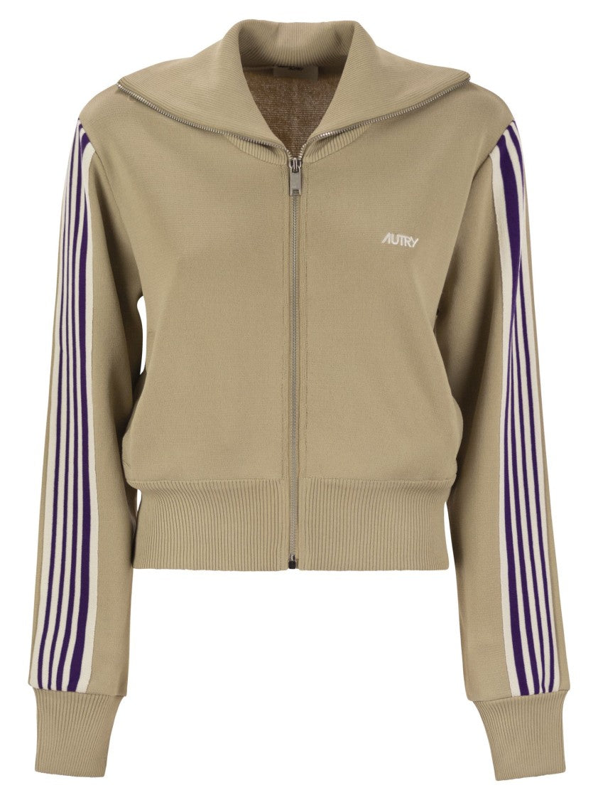 Autry Knitted Tennis-Style Zip Sweatshirt