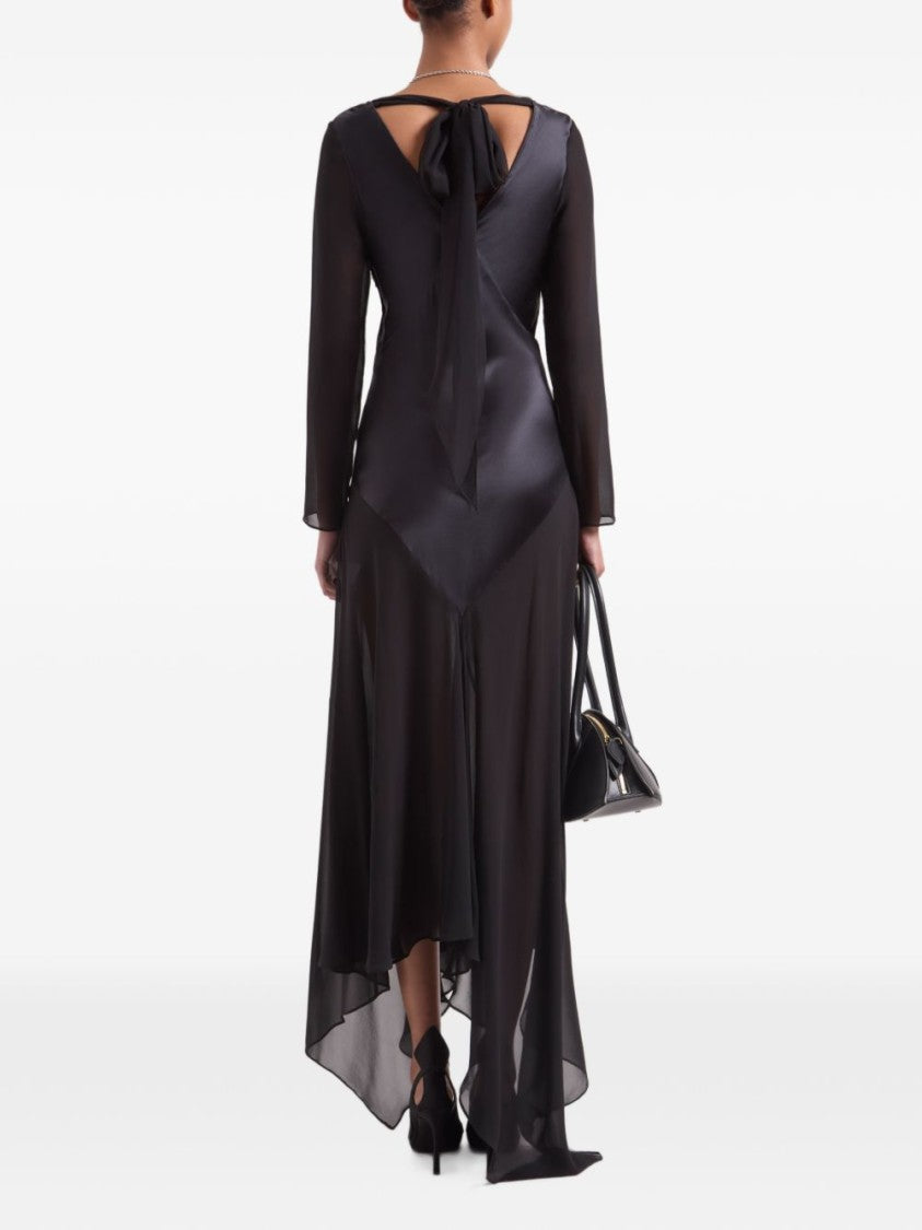 Nina Ricci Asymmetrical Black Midi Dress With Sheer Sleeves And Keyhole Detail