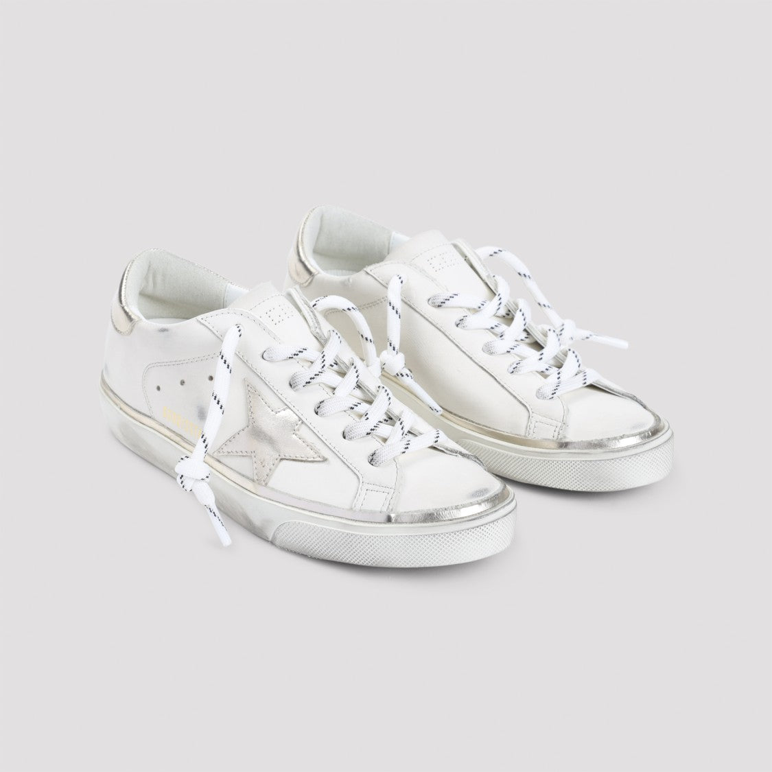 Golden Goose Distressed White Leather Low-Top Sneakers With Metallic Accents