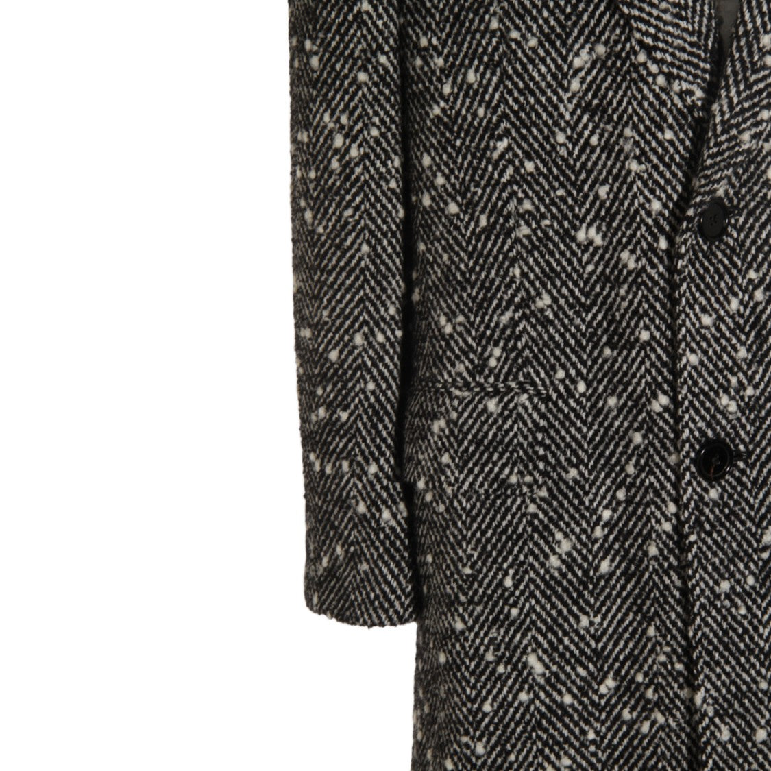 Dolce & Gabbana Textured Herringbone Long Coat With Notched Lapel