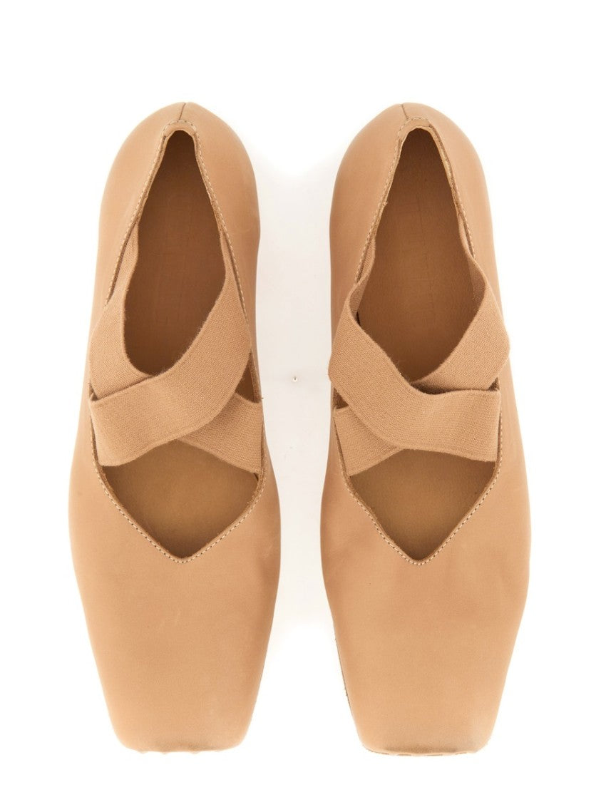 Uma Wang Square-Toe Cross Strap Calf Leather Flats