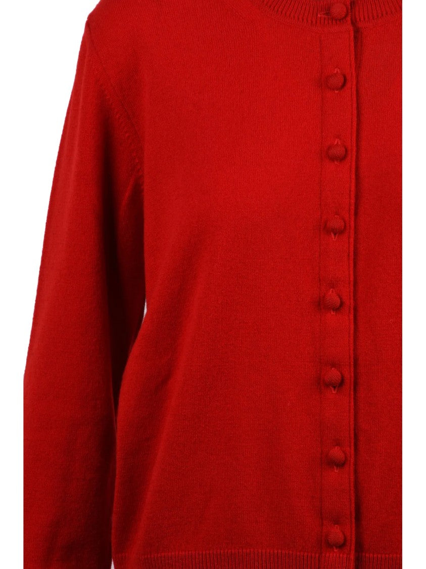 Alpha Studio Red Fabric-Covered Buttons Cropped Wool Cardigan