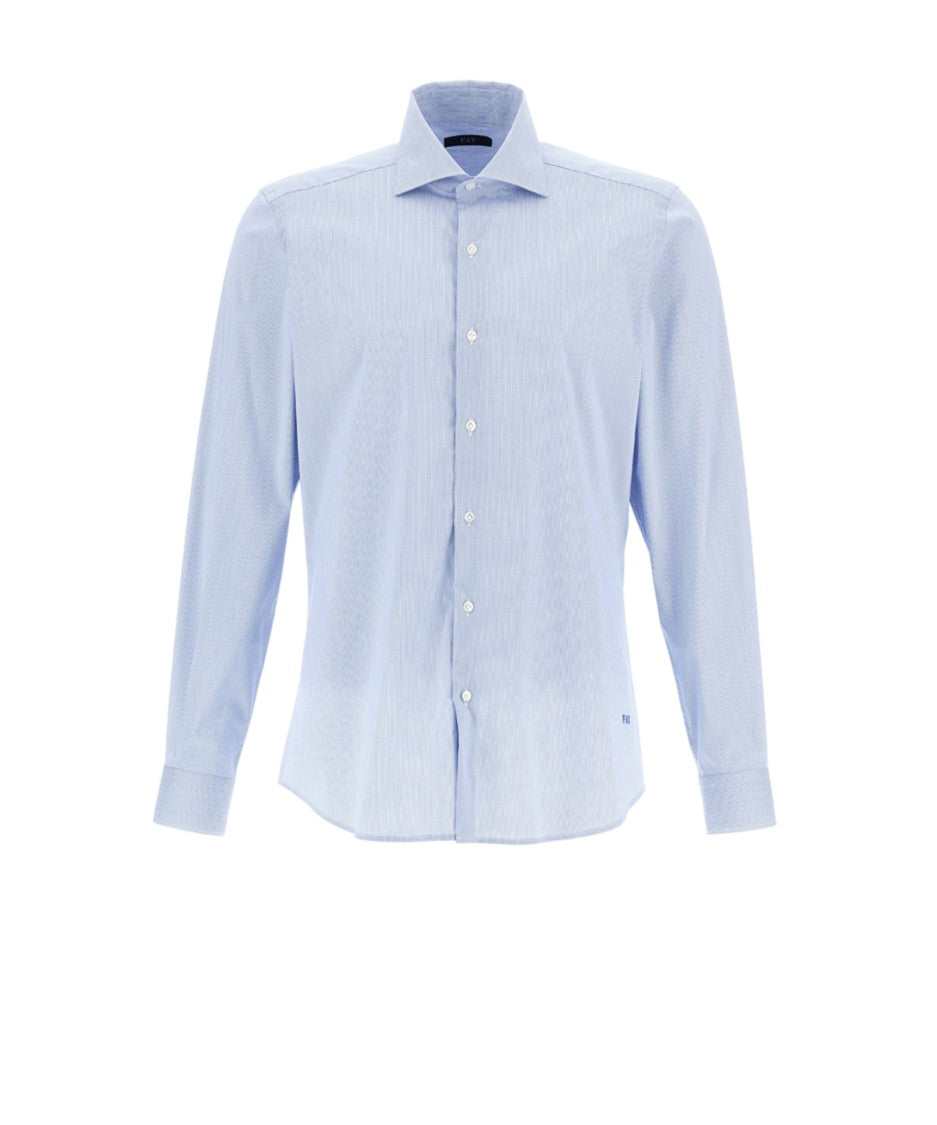 Fay Fine Light Blue Micro-Check Long-Sleeve Dress Shirt