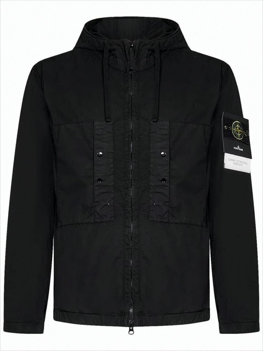 Stone Island Minimalist Black Jacket With Distinctive Patch Logo
