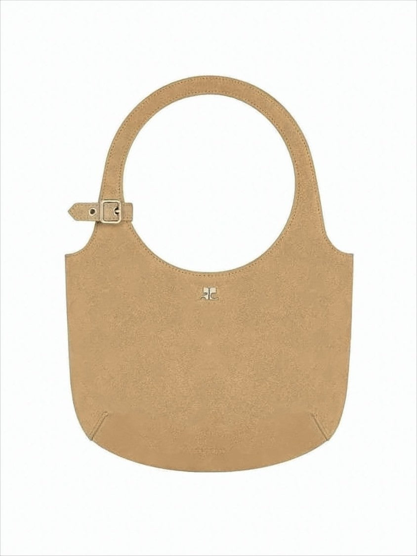 Courrèges Minimalist Brown Tote Bag With Rounded Top Handle
