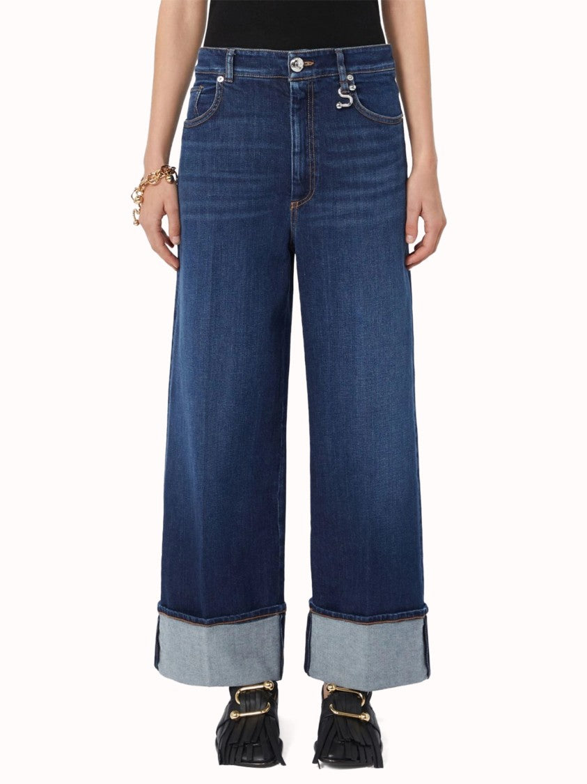 Sportmax Wide-Leg Cropped Denim Jeans With Cuffed Hem