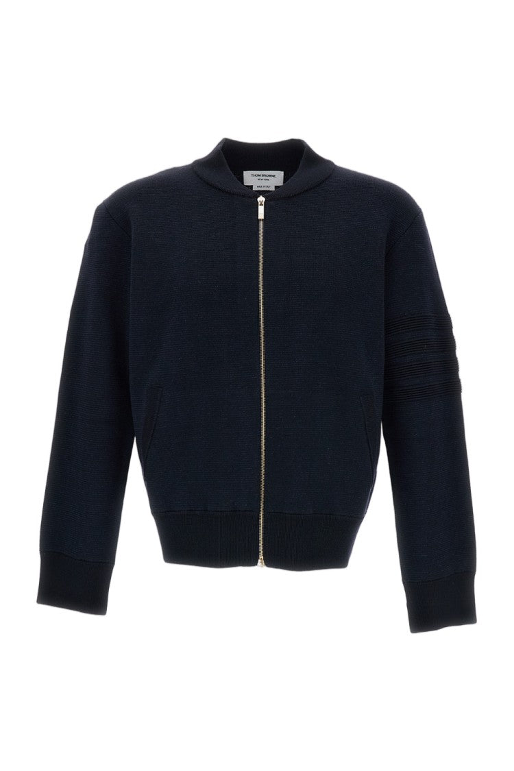 Thom Browne Navy Blue Cotton Ottoman Milano Bomber Jacket