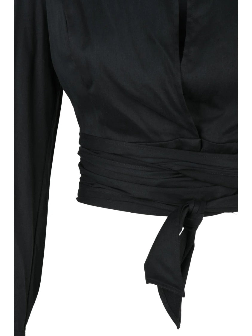 Elisabetta Franchi Black Lycra Elastane Cropped Shirt With Sash