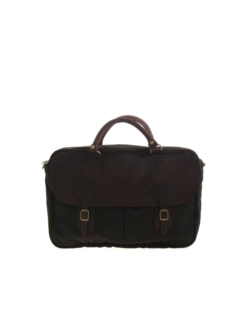 Barbour Rectangular Wax Leather Briefcase With Buckle Closure