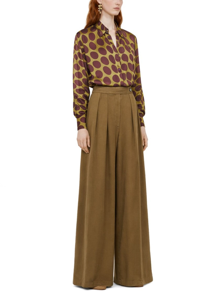 Dries Van Noten Wide-Leg Front Pleats Cupro Trousers Pants