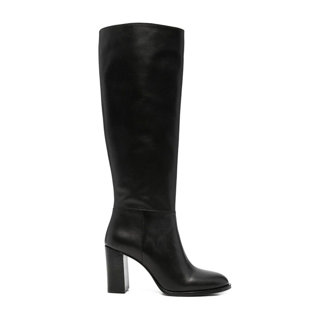 Adrianna Feretti Black Streamlined High Block Heel Leather Boots
