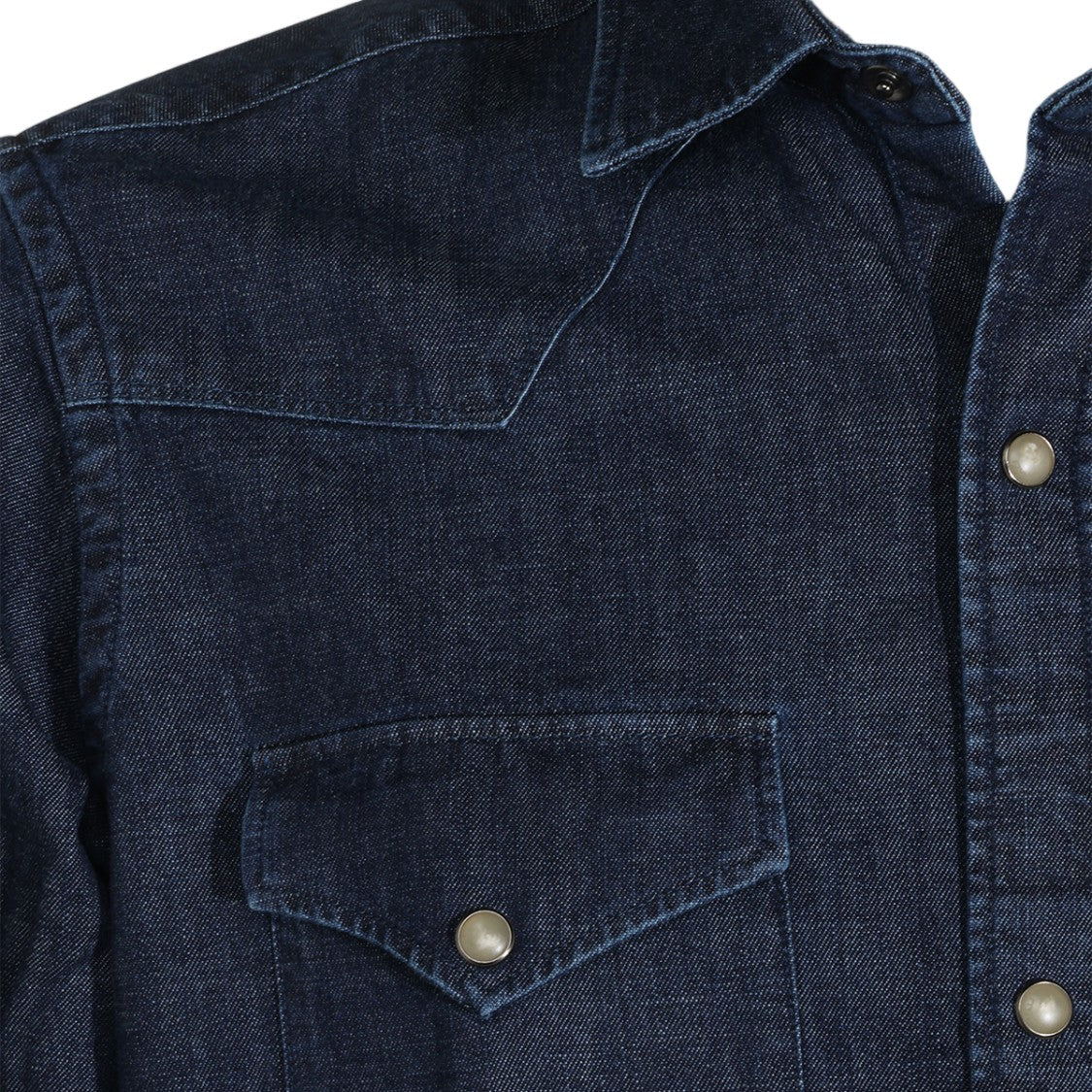 Canali Dark Indigo Long-Sleeve Denim Shirt With Classic Collar