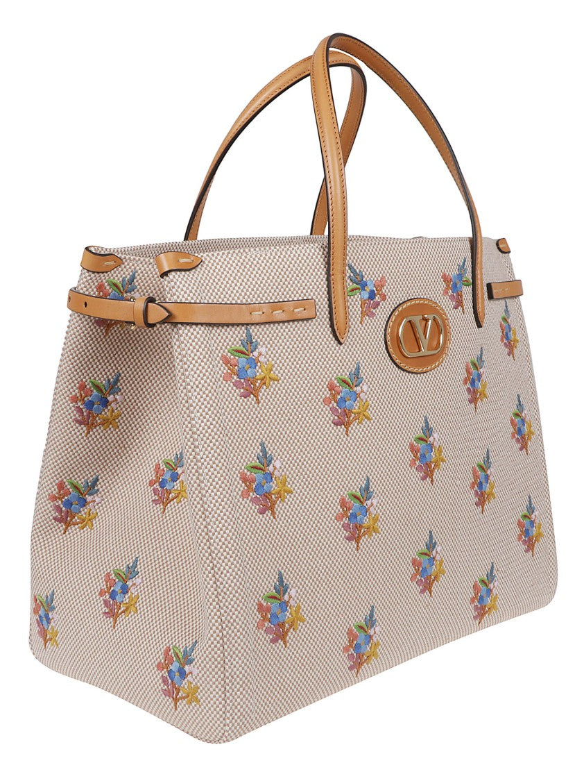 Valentino Garavani Structured Floral-Embroidered Tote Bag