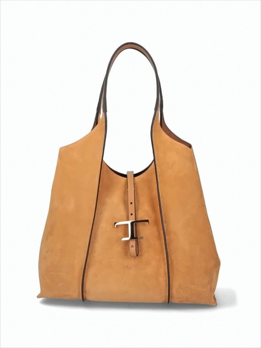 Tod's Spacious Suede Shoulder Bag With Metallic Buckle Closure