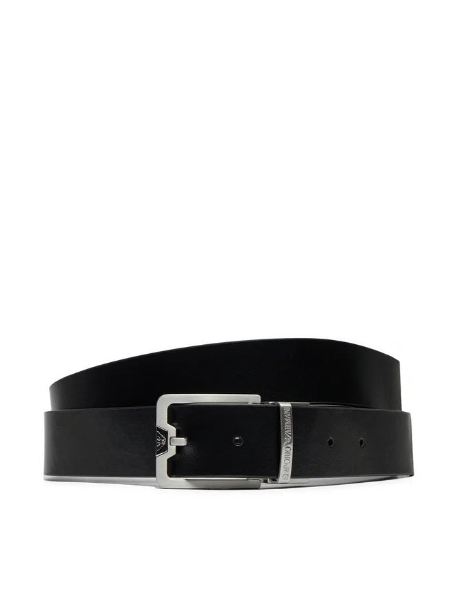 Emporio Armani Reversible Black Leather Belt With Eagle Pattern