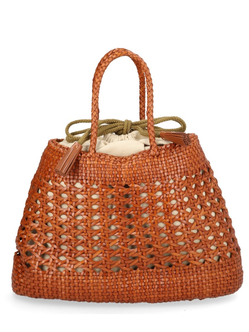 Dragon Diffusion Woven Leather Tote Bag With Braided Handles And Drawstring Closure