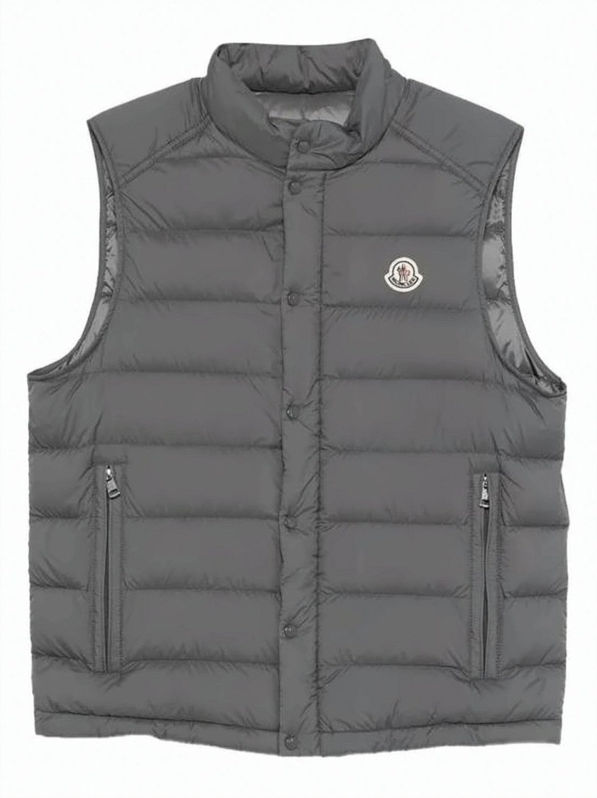 Moncler Padded Grey Vest With Stand Collar