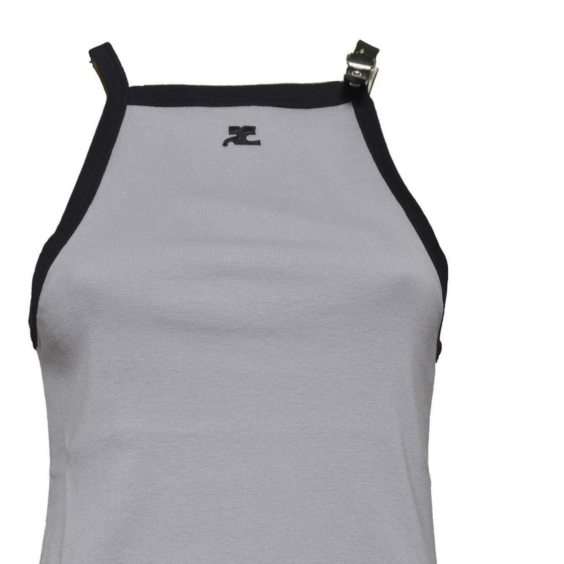 Courrèges Gray Cotton Buckle Tank Top With Contrast Trim