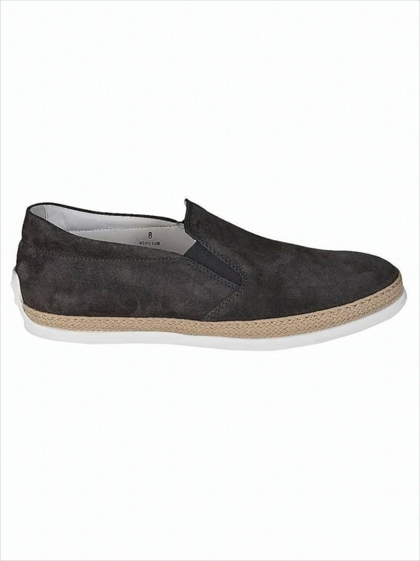 Tod's Slip-On Black Suede Sneakers With Leather Accents And Woven Detailing