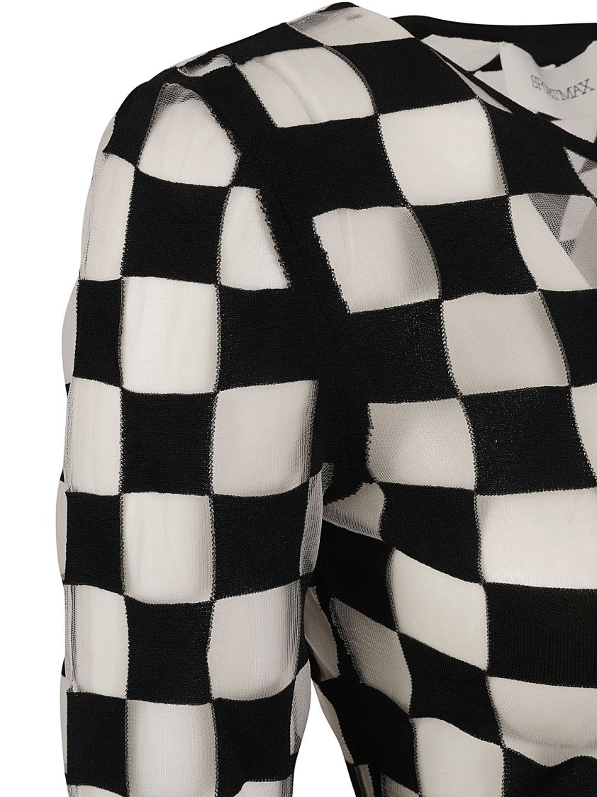 Max Mara Checkered Knit Sweater With Flared Cuffs