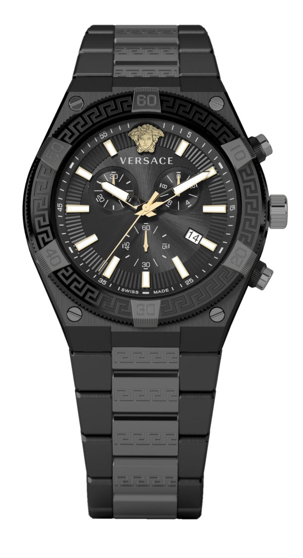 Versace Sport Greca Chrono 46Mm Versace Watch With Black Metal Bracelet