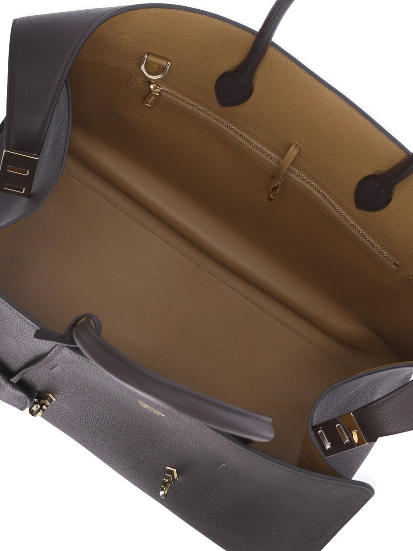 Ferragamo Structured Dark Brown Leather Handbag