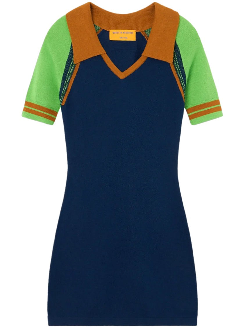 Guest In Residence Fitted Mini Dress With Contrasting Sleeves And V-Neckline