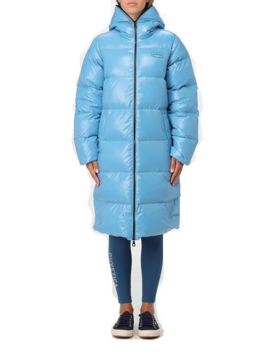 Duvetica Light Blue Padded Down Coat With Glossy Finish And Hood